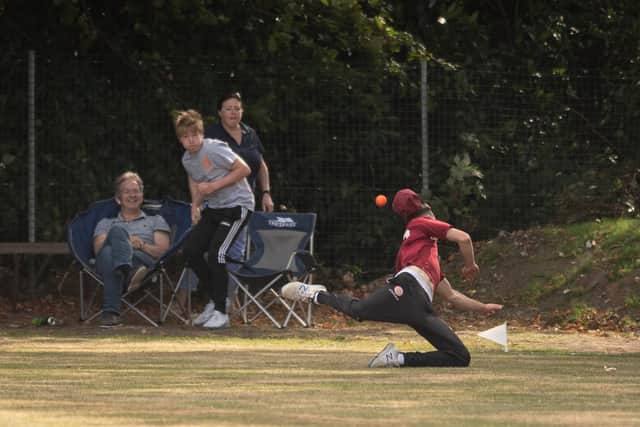 A Fair Oak player fails to stop this Portsmouth & Southsea boundary. Picture: Keith Woodland