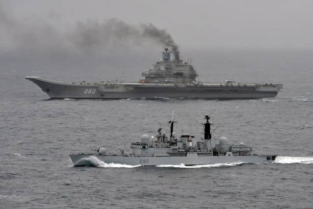 Former Type 42 destroyer HMS Liverpool escorts Russian carrier Admiral Kuznetsov in February, 2012
Image taken by LA(Phot) Simmo Simpson, FRPU(E), Royal Navy