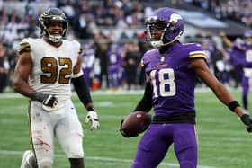 Minnesota Vikings wide receiver Justin Jefferson celebrates his three-yard touchdown in the fourth quarter against the New Orleans Saints    Picture: Catherine Ivill/Getty Images