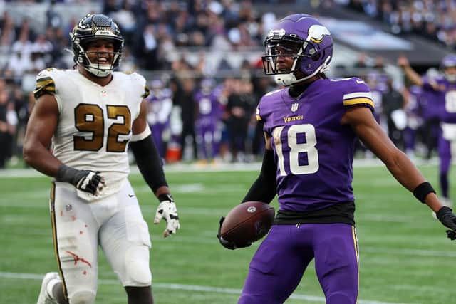 Minnesota Vikings wide receiver Justin Jefferson celebrates his three-yard touchdown in the fourth quarter against the New Orleans Saints    Picture: Catherine Ivill/Getty Images