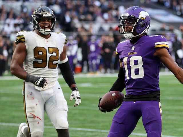 Minnesota Vikings wide receiver Justin Jefferson celebrates his three-yard touchdown in the fourth quarter against the New Orleans Saints    Picture: Catherine Ivill/Getty Images