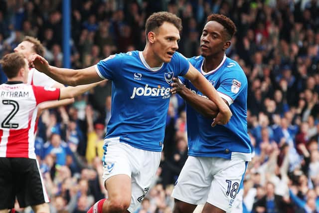 Kal Naismith scored twice in Pompey's 6-1 hammering of Cheltenham on the final day of the 2016-17 League Two season.