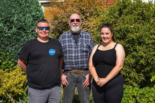 Veteran Matt Simmons, 41, who founded Ems4Afghans, along with Mal Sturgess, 68, from Emsworth Baptist Church and volunteer Liberty Rose, 26 Picture: Mike Cooter (060921)