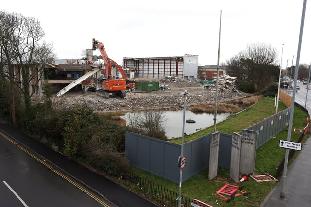 Demolition work ongoing at the News Centre, London Road Hilsea, Hampshire. Progress pictures of the of the demolition.
Tuesday 13th February 2024.
Picture: Sam Stephenson.