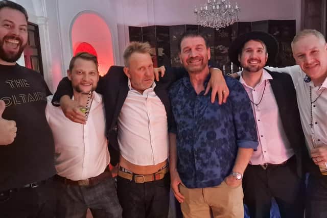 Portsmouth covers band The Voltaires with Nick Knowles (fourth from left), at the TV presenter's 60th birthday. Picture by Stuart Paul