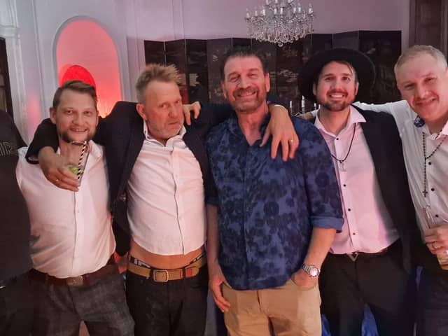 Portsmouth covers band The Voltaires with Nick Knowles (fourth from left), at the TV presenter's 60th birthday. Picture by Stuart Paul