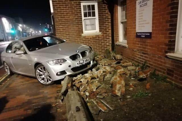 The BMW which ploughed into a wall in Gosport. Photo: Matt Sykes