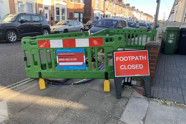 City Fibre has started rolling out a new fibre optic internet networking in Portsmouth. Pictured: Closed footpaths off Devonshire Avenue as CityFibre carries out work installing fibre optic cables. Picture: Ben Fishwick