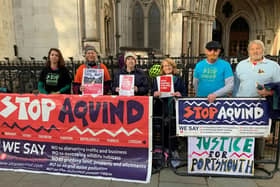 Portsmouth residents and members of the community campaign group Let's Stop Aquind, outside the Royal Courts of Justice in London Picture: Tom Pilgrim/PA Wire