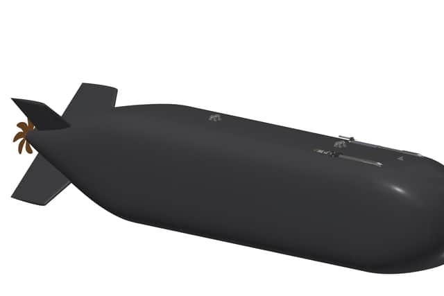 A CGI mock-up of the Navy's first crewless submarine.