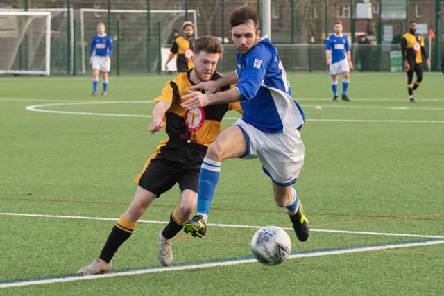 Kieran Hammond struck a first half hat-trick as Denmead warmed up for the biggest game in their history by thrashing Hampshire Premier League newcomers Clarendon 7-1. Picture: Keith Woodland