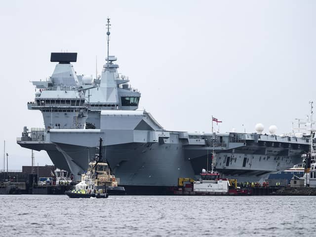 The £3.2bn aircraft carrier and Nato flagship weighs 65,000 tonnes and can carry a crew of 700. On deployment, 40 holicopters can be carried and embarked.
Picture credit: Lisa Ferguson