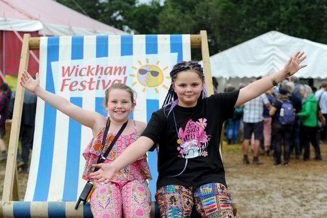 Wickham Festival 2023 started on Thursday, August 3, in Blind Lane, Wickham.
Pictured is: (l-r) Nancie Hennessy (9) and Isobel Downs (10) from Liverpool.
Picture: Sarah Standing