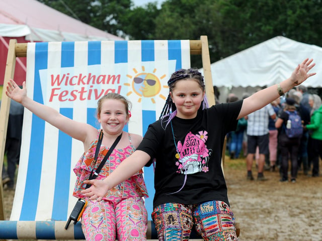 Wickham Festival 2023 started on Thursday, August 3, in Blind Lane, Wickham.
Pictured is: (l-r) Nancie Hennessy (9) and Isobel Downs (10) from Liverpool.
Picture: Sarah Standing