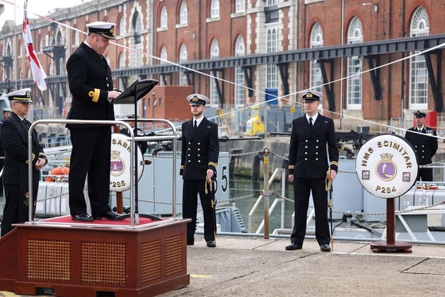 HMS Sabre and Scimitar are decommissioned in a ceremony at Portsmouth Dockyard