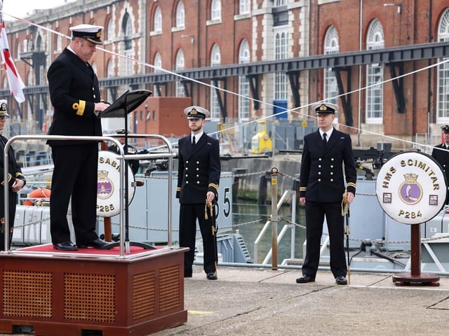 HMS Sabre and Scimitar are decommissioned in a ceremony at Portsmouth Dockyard