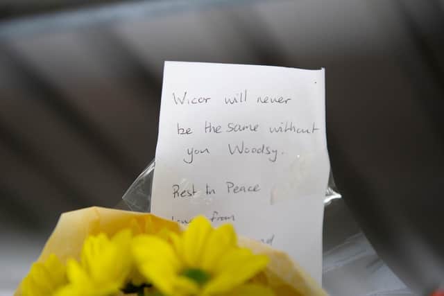 Floral tributes for Steve Woods at AFC Portchester. Picture: Habibur Rahman