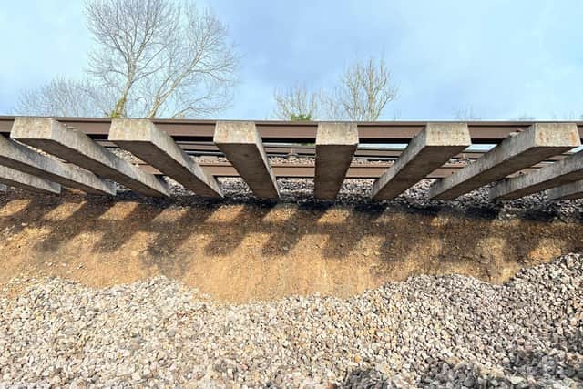 A 44-metre landslip which happened on the embankment to the northeast of Hook station in Hampshire on the line from London to Basingstoke. Photo credit should read: Network Rail/PA Wire