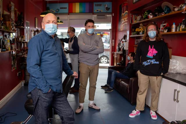 Rick Christie with fellow barbers Rhys Geehan and Sam Langford at Head Hairdressing
Picture: Habibur Rahman