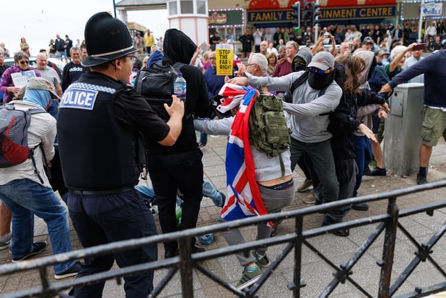 Violent clashes took place at the Southsea anti-migrant protest on Saturday