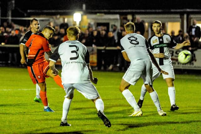 Jake Raine fires Portchester to the top of the Wessex League with a stoppage time winner against Bemerton. Picture by Daniel Haswelll