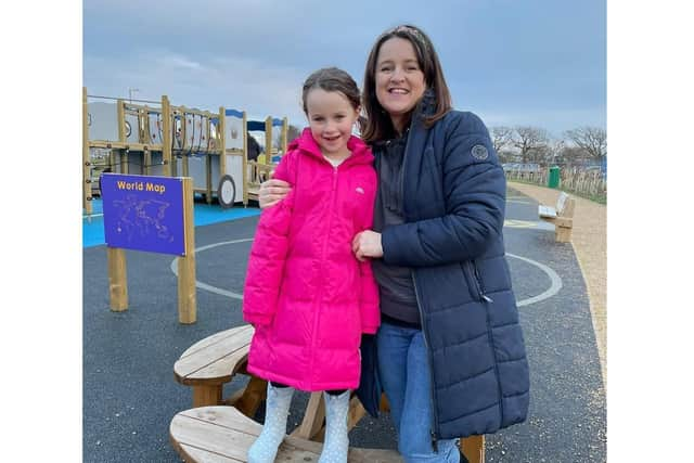 Gosport mum of three Kirsty Smillie is walking 20km in half term to raise funds for Hampshire PANDAS which supports parents in need. Pictured: Kirsty with her daughter Maisy, six