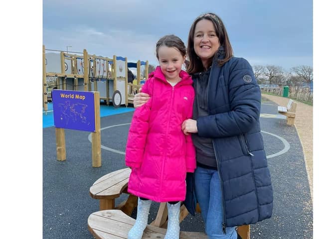 Gosport mum of three Kirsty Smillie is walking 20km in half term to raise funds for Hampshire PANDAS which supports parents in need. Pictured: Kirsty with her daughter Maisy, six