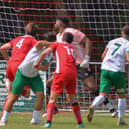 Bognor score the first of their four goals at Horndean. Picture by Martyn White