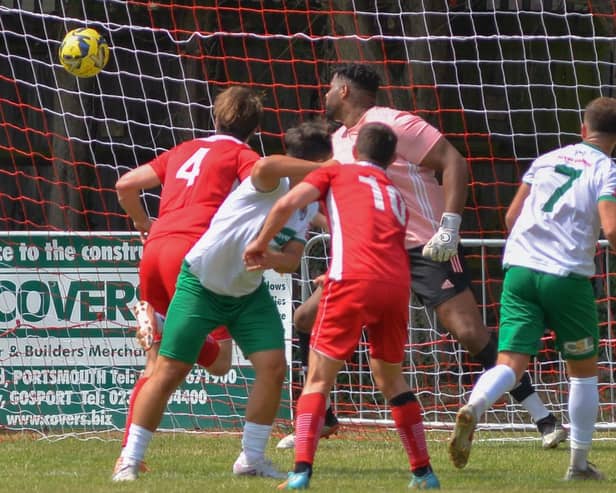 Bognor score the first of their four goals at Horndean. Picture by Martyn White