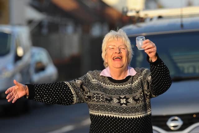 Neighbour, Chris Anderson, 72, said the birthday celebrations were a 'real boost' after almost a month in isolation.
Picture: Sarah Standing