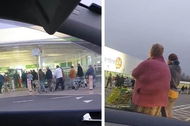 Queues of people outside Asda Havant at 6am on March 18 2020 as coronavirus fears are fuelling a rush on shops for household essentials. Picture: Hale Mani