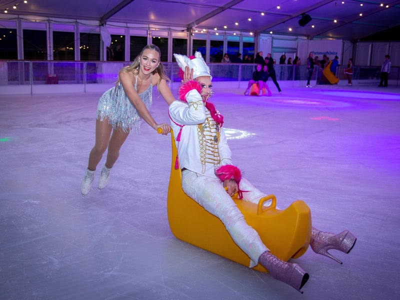 Launch night of Portsmouth On Ice 2023 at Portsmouth Guildhall Walk on Friday 24th of Novermber 2023
Pictured: People skating on ice
Picture: Habibur Rahman