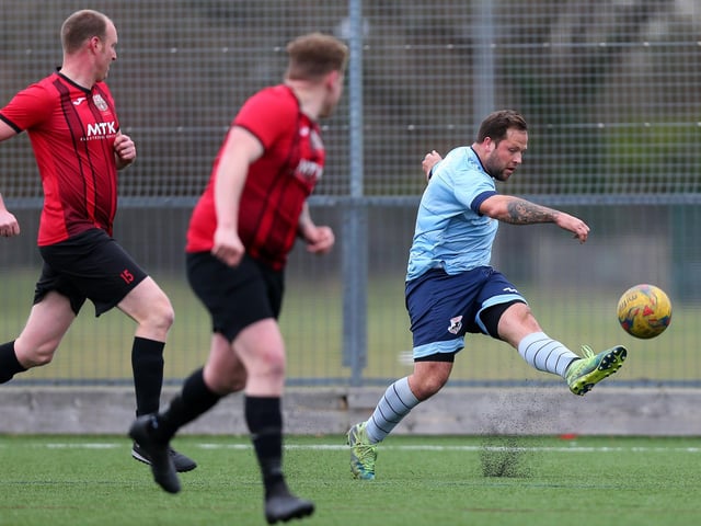 Josh Dean. Horndean Utd v Portchester Rovers, Mid-Solent League. Picture: Chris Moorhouse (jpns 250223-41)