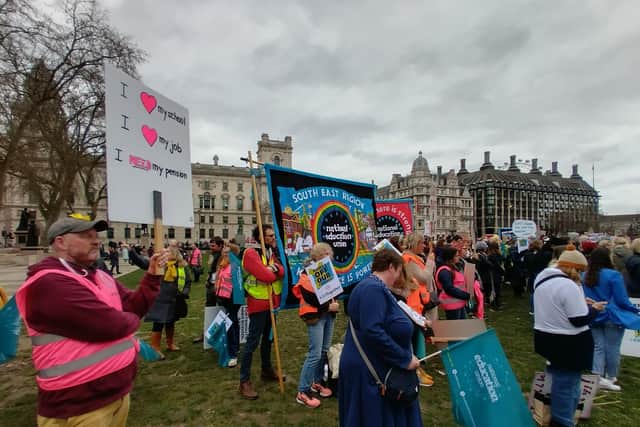 Teachers at the rally outside parliament on Feb 23