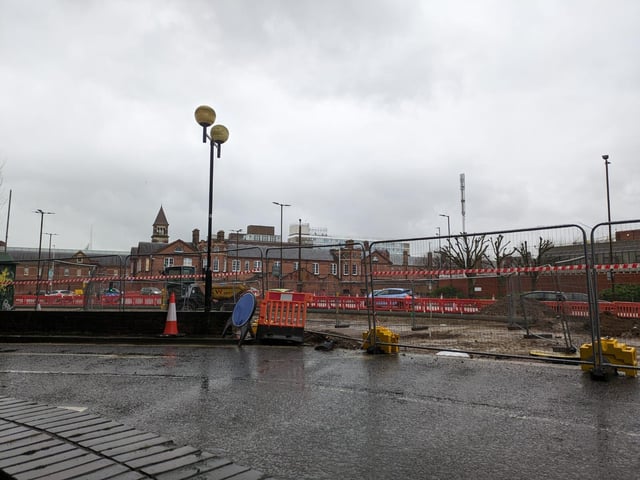 Roadworks taking place on the A3 - adjacent to Unicorn Road - in Portsmouth city centre.