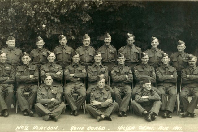 Homeguard No2 Platoon, Home Guard, Hilsea Depot 1941 Seated row, 6 from left is Sgt Joseph Ellis of Wymering.