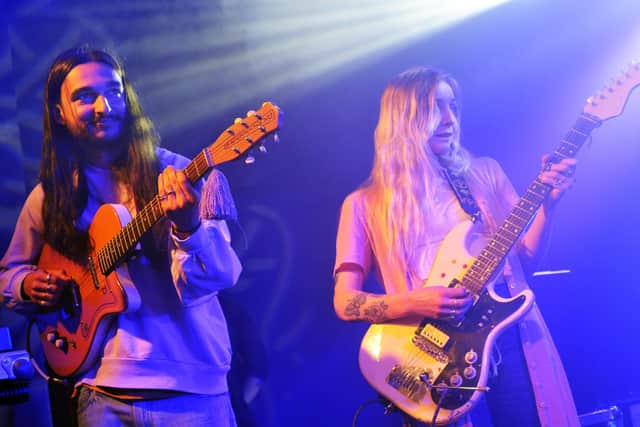 Hester Chambers of Wet Leg with live band guitarist Joshua Omead Mobaraki at The Wedgewood Rooms, April 27, 2022. Picture by Paul Windsor