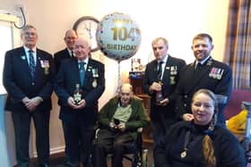 L to R: Keith Ridley (RNA National Vice President), Cdr L-R Les Smith, Christ Buckley, George (holding his Arctic Star), CPO Rab Butler, WO1 Jonny Keiller, and former City of Lincoln Mayor, Jackie Kirk.