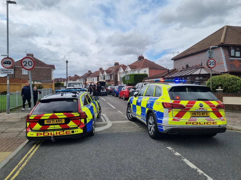 Police chase in Hilsea in which a stolen car crashed and a police car was hit on Sunday September 29
