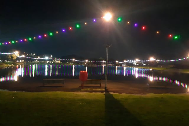 The flooded Canoe Lake by night.