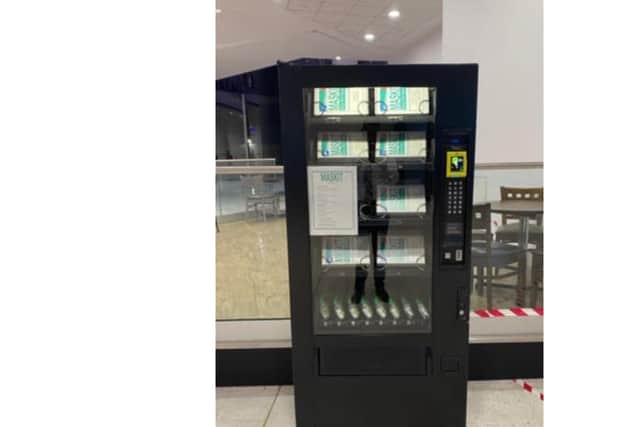The face mask vending machine inside Cascades Shopping Centre. Picture: Simon Bennett