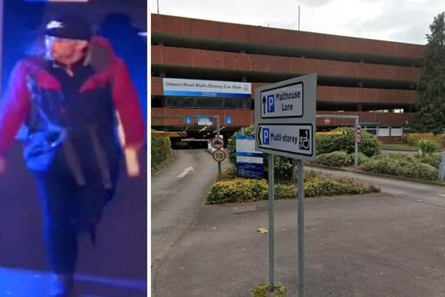 The man to whom police want to speak about the pay machine being smashed up and right, Osborn Road multistorey car park in Fareham