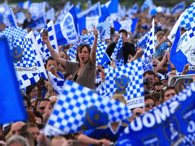Pompey fans enjoying the open top bus parade in the city following the 2008 FA Cup final success. Photo by Jamie McDonald/Getty Images