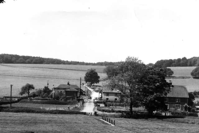 This view looking down on Idsworth crossing from St Hubert's Chapel has altered little since this photograph was taken some time before 1970. Picture: Barry Cox postcard collection.