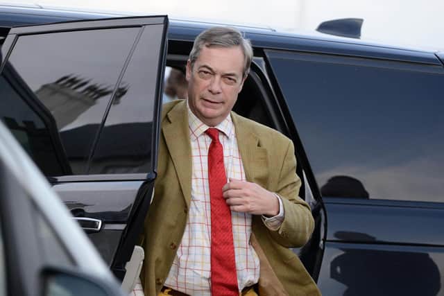 Brexit party leader Nigel Farage arrives at Staincliffe Hotel ahead of canvassing 