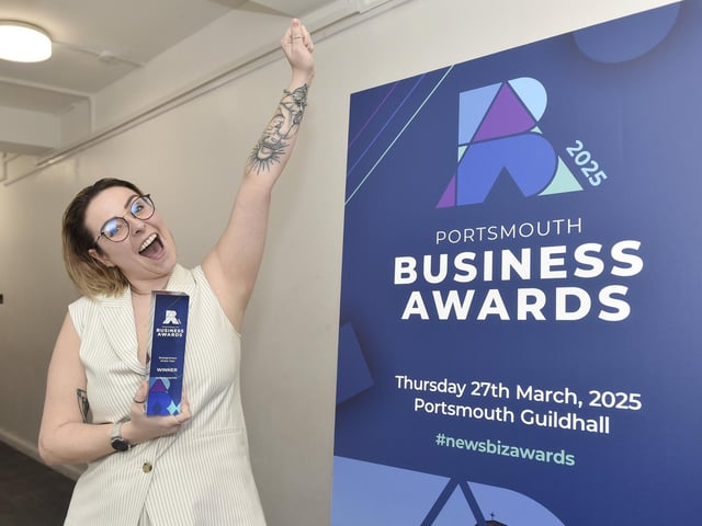 Jodie Goodchild, of Jodie Goodchild Limited, celebrates winning the Entrepreneur of the Year award. Picture: Sarah Standing (270325-1329)