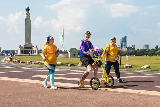 Vanessa, Harley, and Charlotte Waring journeying from Clarence Pier to South Parade Pier. Picture: Mike Cooter (210721)