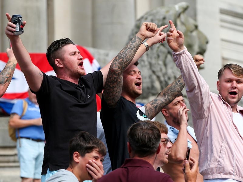 Protestors at Guildhall Square, Portsmouth. Picture: Chris Moorhouse (030824-42)