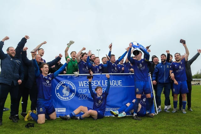 Baffins celebrate winning the Wessex League Cup. Picture by Nathan Lipsham