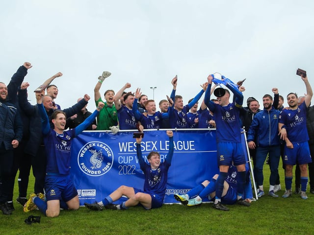 Baffins celebrate winning the Wessex League Cup. Picture by Nathan Lipsham